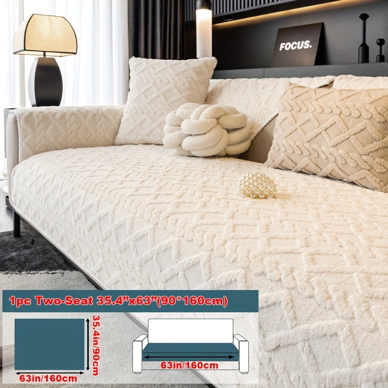 Sofa Cover Plush Couch Protector | Shu Velveteen Jacquard Knit Fabric Slipcover, Machine Washable Anti-Slip, Separate Seating for Living Room Bedroom Office, Modern Style Home Decor