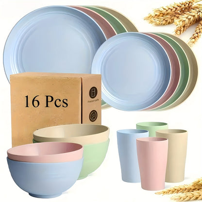 Wheat Straw Dinnerware Set Unbreakable Multicolor – 4 / 16 / 32 Piece Lightweight Dish Set with Dinner Plate, Dessert Plate, Bowl & Cup | Dishwasher Safe, Perfect for Camping, Everyday Use & Gifts | Home Viaco