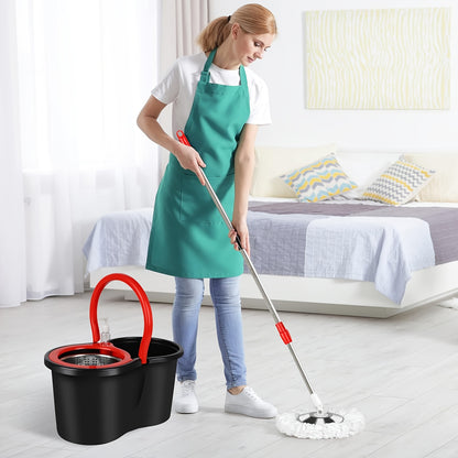 Spin Mop and Bucket Set with Wringer – 360° Spin Mop System, 3 Microfiber Replacement Heads & 61" Adjustable Handle for Floor Cleaning, Home & Holiday Cleaning