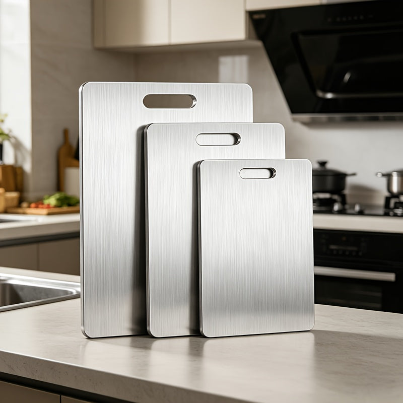 Metal Cutting Board Set 3 Pieces, Stainless Steel Chopping Board Dual-Sided for Kitchen, Portable Non-Slip Cutting Boards for Meat Vegetables Bread Fruit, Easy Clean Dishwasher Safe Kitchen Boards