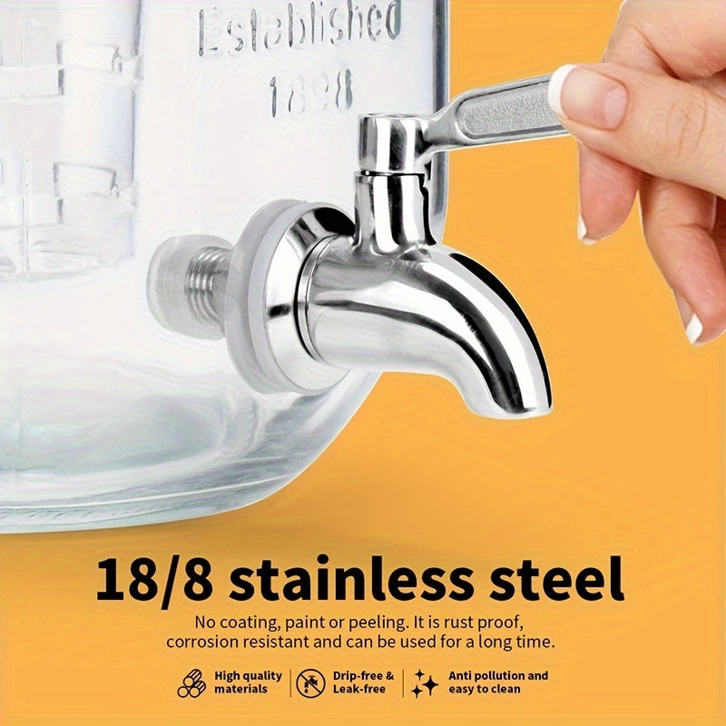 1 Gallon Glass Beverage Dispenser Set with Stand & Stainless Steel Spigot – Leak-Proof Lemonade Dispenser with Ice Tube, 2-Pack for Parties, Kitchen, Camping, Halloween & Christmas