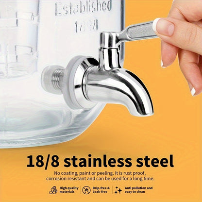 1 Gallon Glass Beverage Dispenser Set with Stand & Stainless Steel Spigot – Leak-Proof Lemonade Dispenser with Ice Tube, 2-Pack for Parties, Kitchen, Camping, Halloween & Christmas