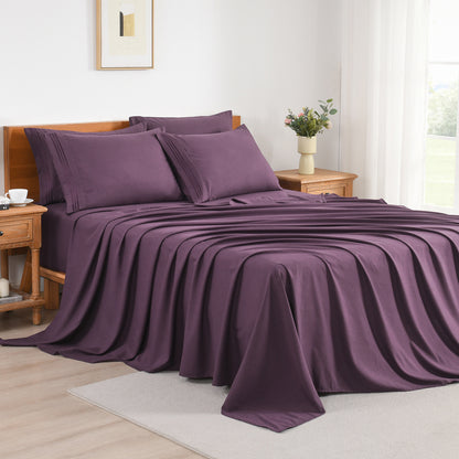 Microfiber Bed Sheets Set 6 Piece Hotel Grade 18" Deep Pocket, Breathable Soft Bedding Twin Full Queen King, 100 GSM All-Season Comfort, Machine Washable Fitted Sheet Flat Sheet Pillowcases, 12 Colors
