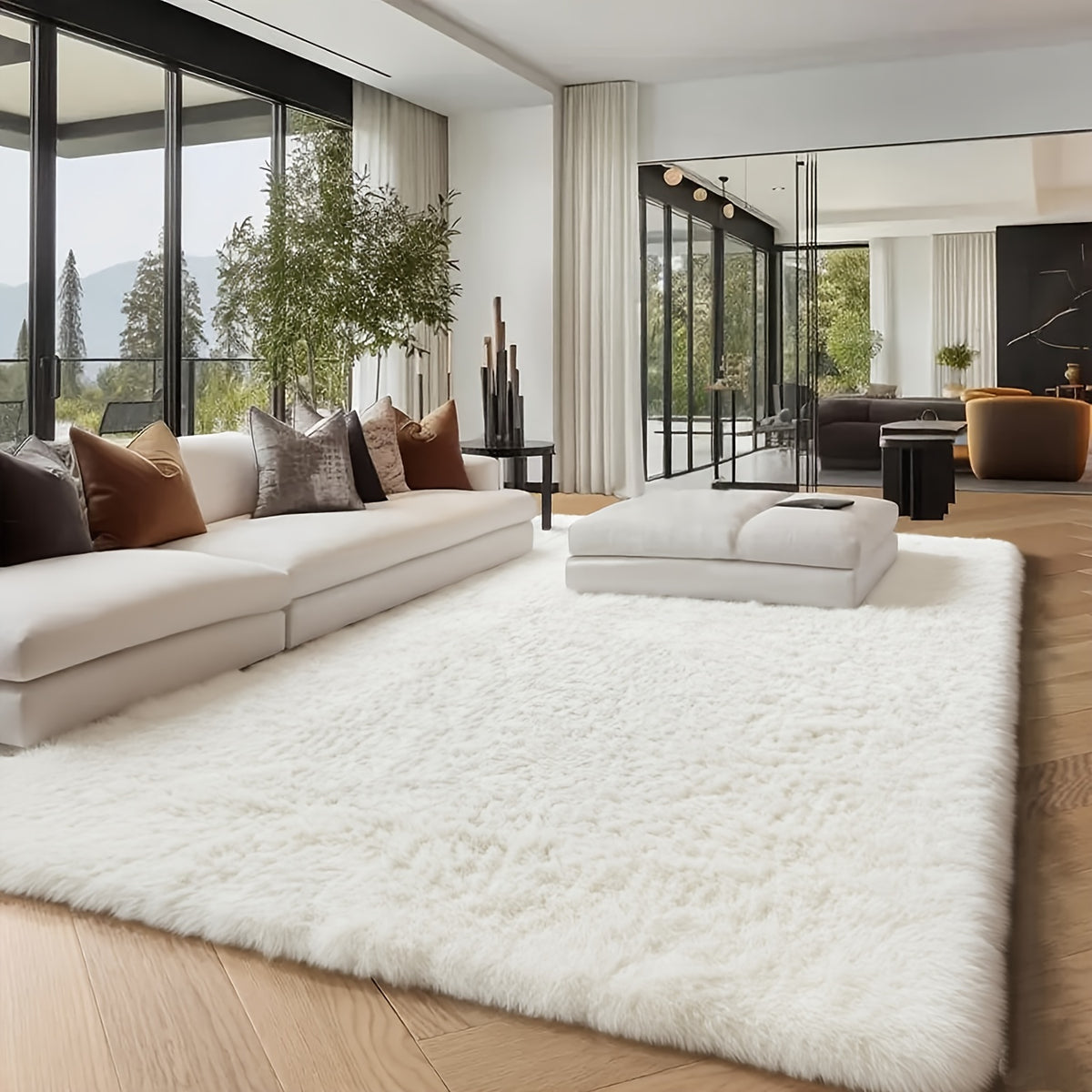 Machine Washable Shaggy Area Rug 650GSM Thick Plush – Soft Fluffy Carpet for Living Room Bedroom Playroom, Jacquard Tie-Dye & Solid Colors, 5x8 6x9 8x10 Ft, Black Grey White Pink Blue