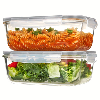 Large Glass Baking Dish Set 2 Pack 63oz/1860ml – Borosilicate Glass Food Storage Containers with Snap Airtight Lids, Oven Microwave Freezer Dishwasher Safe, Leak-Proof Meal Prep Containers