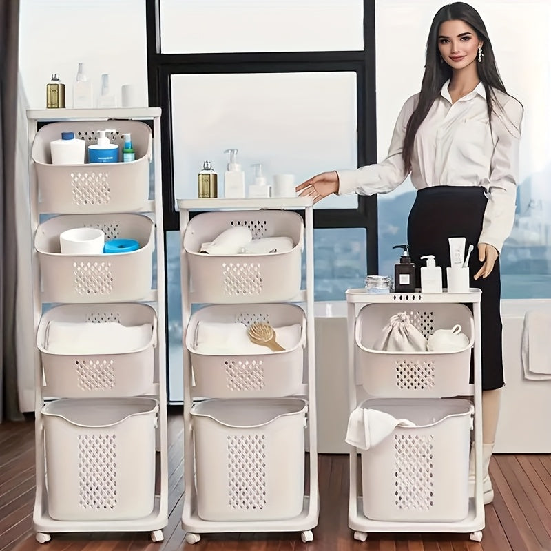 Rolling Laundry Hamper Cart with Wheels, 2/3/4 Tier Laundry Basket Large Capacity, Movable Layer Classification Storage, PP Material, for Laundry Room Bathroom Bedroom Organization