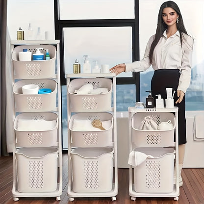 Rolling Laundry Hamper Cart with Wheels, 2/3/4 Tier Laundry Basket Large Capacity, Movable Layer Classification Storage, PP Material, for Laundry Room Bathroom Bedroom Organization