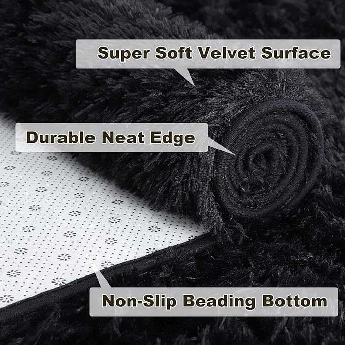 6x9 Fluffy Area Rug for Living Room – Large Shaggy Soft Carpet for Bedroom Dorm Room Decor, Thick Fuzzy Non-Slip Indoor Floor Rug in Tie-Dye Gray Black Coffee, Aesthetic Home Decor Christmas Gift