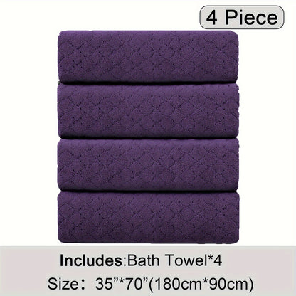 Diamond Weave Bath Towel Set 4 Piece Oversized Ultra Soft Quick-Dry Microfiber Towels Highly Absorbent Hotel Quality Bathroom Towels 10 Colors for Home Gym Spa – Luxury Bath Towel Set