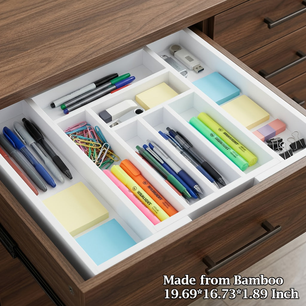 Expandable Cutlery Tray Drawer Organizer with Labels, Adjustable Silverware Holder for Kitchen Utensils Knives Forks Spoons, Fits Most Bedroom Living Room and Kitchen Drawers