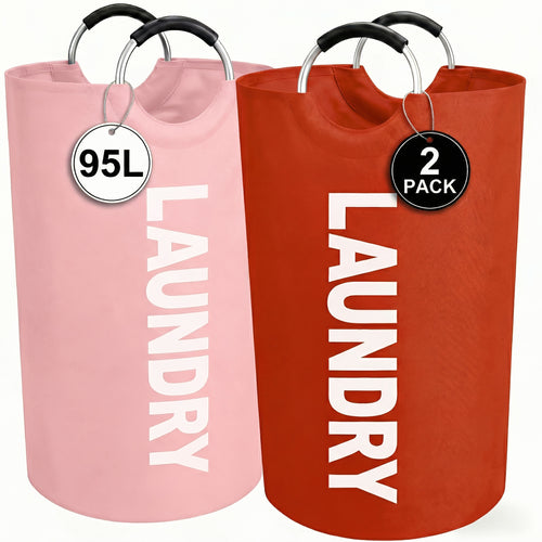 Large Laundry Basket Set of 2, Foldable 25.1 Gallon Elevated Hamper with Half Ring Handle – Collapsible Clothes Hamper for Bedroom, Bathroom & Dorm, Multiple Colors, Sturdy & Space-Saving Design