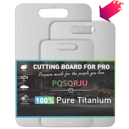 Titanium Cutting Board Set of 3 - Heavy-Duty Rust-Resistant BPA-Free Kitchen Prep Boards with Hook Handles & Rounded Edges, Space-Saving Design for Meat, Vegetables & Fruits, Home & BBQ
