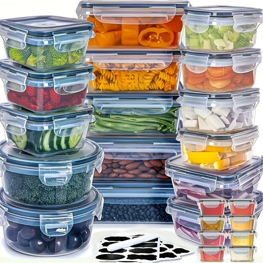Food Storage Container Set 48 Piece – Airtight Leak-Proof BPA-Free Stackable Plastic Containers with Lids, 8 Sizes Microwave Freezer Dishwasher Safe, Kitchen Pantry Meal Prep Organizer with Labels & Marker