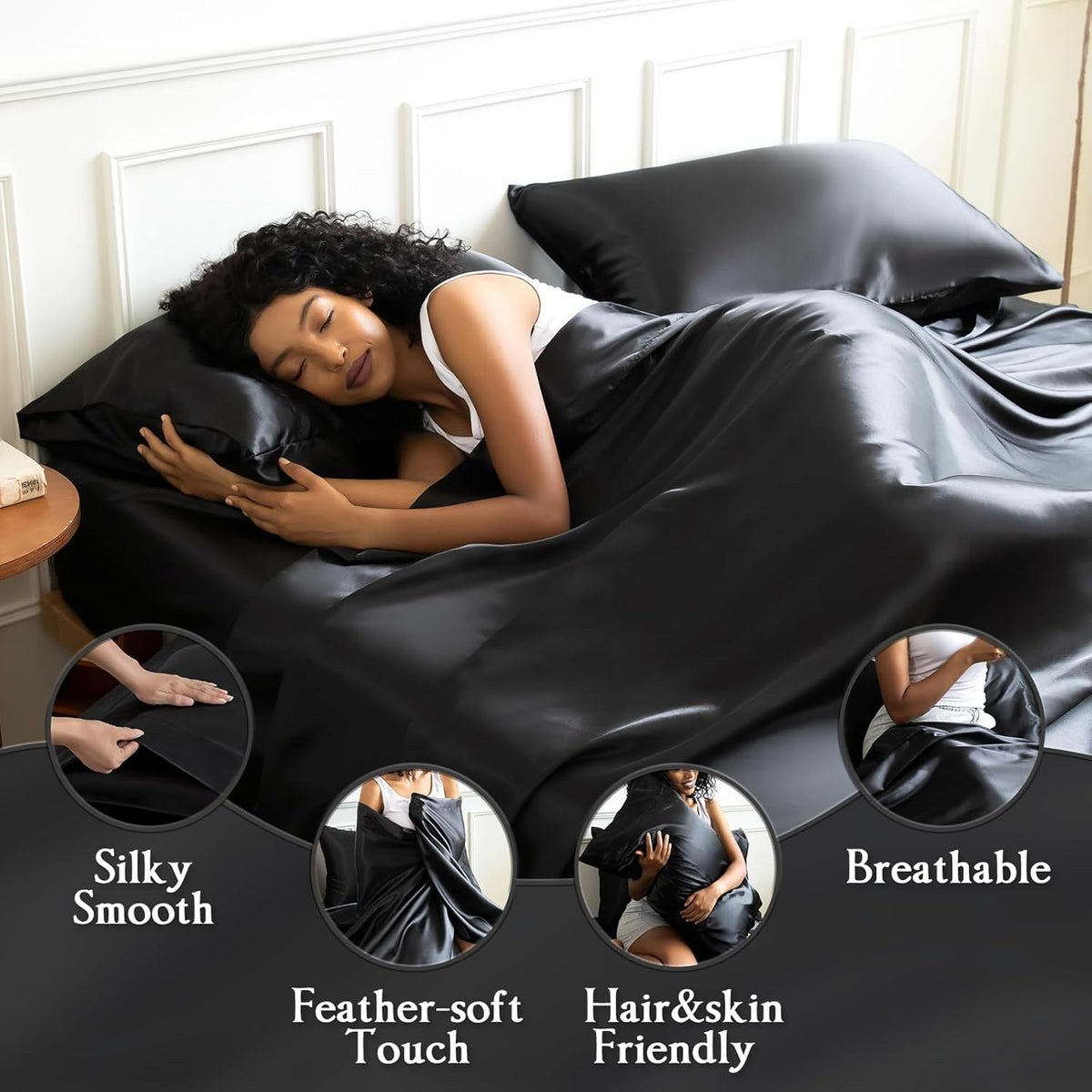 Satin Sheets Set 2100TC Ultra Soft Silky Breathable Bed Sheet Set 3 4 Piece Luxury Hotel Quality Deep Pocket Twin Full Queen King Champagne Black Pink Burgundy Navy