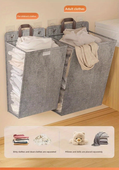 Foldable Wall Mounted Laundry Hamper Oxford Cloth with Lid Space Saving Collapsible Clothes Storage Basket Bedroom Bathroom Living Room Large 22x15 Inch Gray