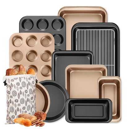 Nonstick Bakeware Set with Baking Pans – Oven-Safe Baking Sheets, Cake Pan, Muffin Pan, Loaf Pan, Roast Pan & Cookie Sheet – Complete Kitchen Baking Supplies with Rack, Whisks & Spatulas (2–24pcs)