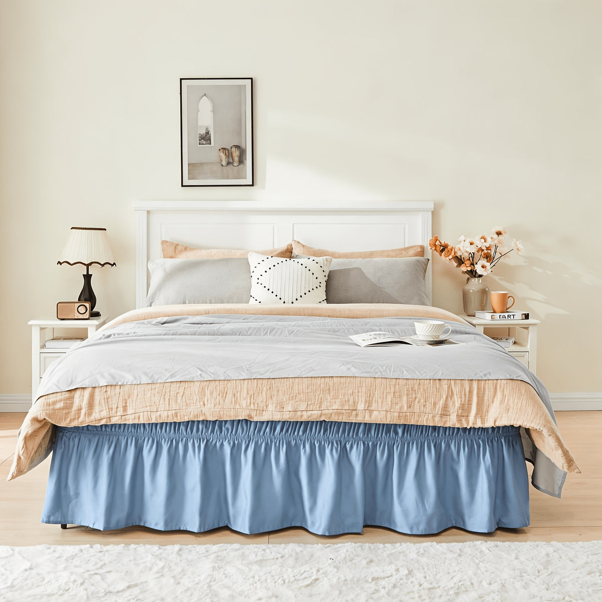 Bed Skirt Wrap Around Elastic – 15 Inch Drop Microfiber Dust Ruffle No Lift Needed Adjustable Hotel Quality Fade Resistant Machine Washable Twin Full Queen King 30 Colors