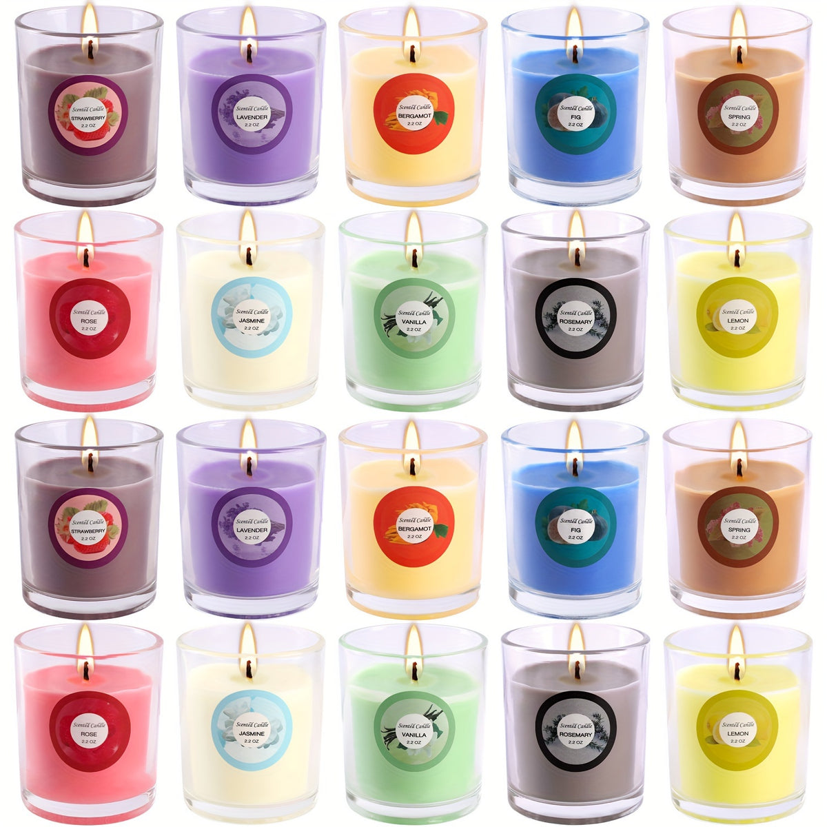 Scented Soy Wax Candles Gift Set 20 Pack, 10 Aromas Lavender Vanilla Jasmine in Glass Jars with Dried Flower Labels, Individually Wrapped Aromatherapy Candles for Birthday Christmas Valentine Wedding Home Decor
