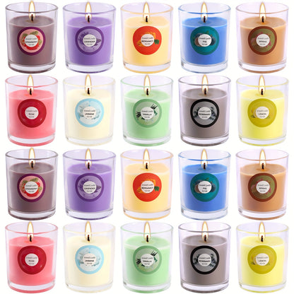Scented Soy Wax Candles Gift Set 20 Pack, 10 Aromas Lavender Vanilla Jasmine in Glass Jars with Dried Flower Labels, Individually Wrapped Aromatherapy Candles for Birthday Christmas Valentine Wedding Home Decor