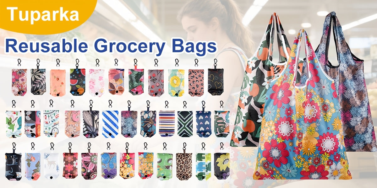 Reusable Grocery Bags Foldable 18/36 Pack Waterproof Nylon Shopping Tote Bags Bulk, Cute Lightweight Foldable Bags for Groceries Produce Shopping Travel, Eco Friendly Reusable Bags