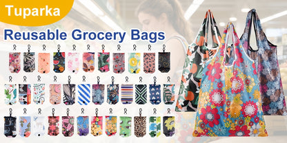 Reusable Grocery Bags Foldable 18/36 Pack Waterproof Nylon Shopping Tote Bags Bulk, Cute Lightweight Foldable Bags for Groceries Produce Shopping Travel, Eco Friendly Reusable Bags