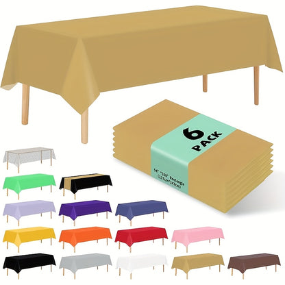 Disposable Plastic Tablecloths 6 Pack 54"x72" – Vibrant Solid Color Table Covers for Parties, Weddings, Birthdays, Christmas & Buffets, Indoor Outdoor Use, Durable Machine-Made