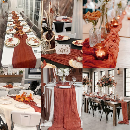 Cheesecloth Table Runner 10ft, Set of 12 Boho Gauze Table Runners 21.3x120 Inch – Rustic Romantic Bulk Cheese Cloth Roll for Wedding, Bridal Shower, Birthday Party & Dining Table Decor, 16 Colors