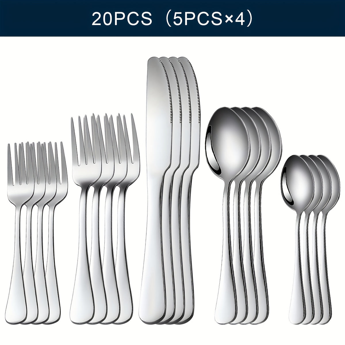 Stainless Steel Silverware Set Flatware Set with Forks Spoons Knives - Mirror Polished Cutlery Set Service for 4, 6 or 12 - Modern Dishwasher Safe Flatware for Kitchen, Dining, Party, Restaurant