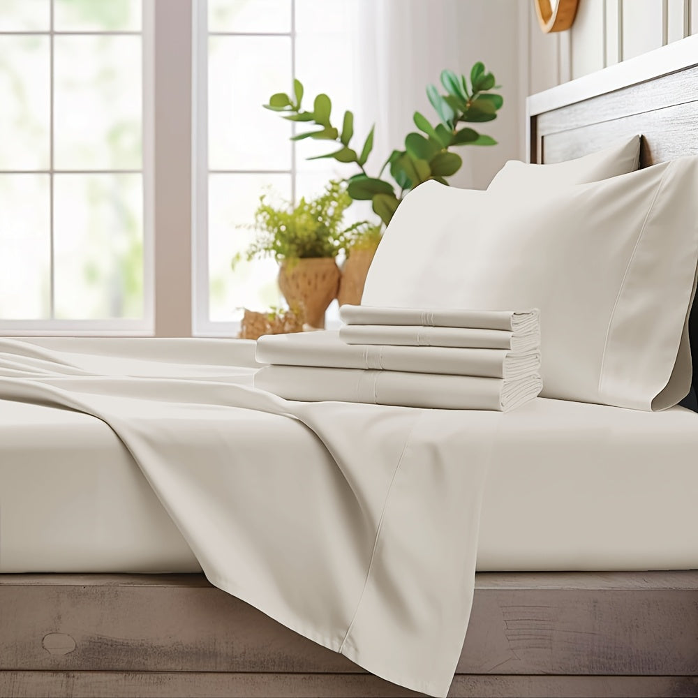 Bamboo Cooling Sheet Set 4-Piece – Cooling Bamboo Fiber Fitted Sheet, Flat Sheet & 2 Pillowcases for Hot Sleepers, Extra Deep Pocket, Twin Full Queen King, 17 Colors