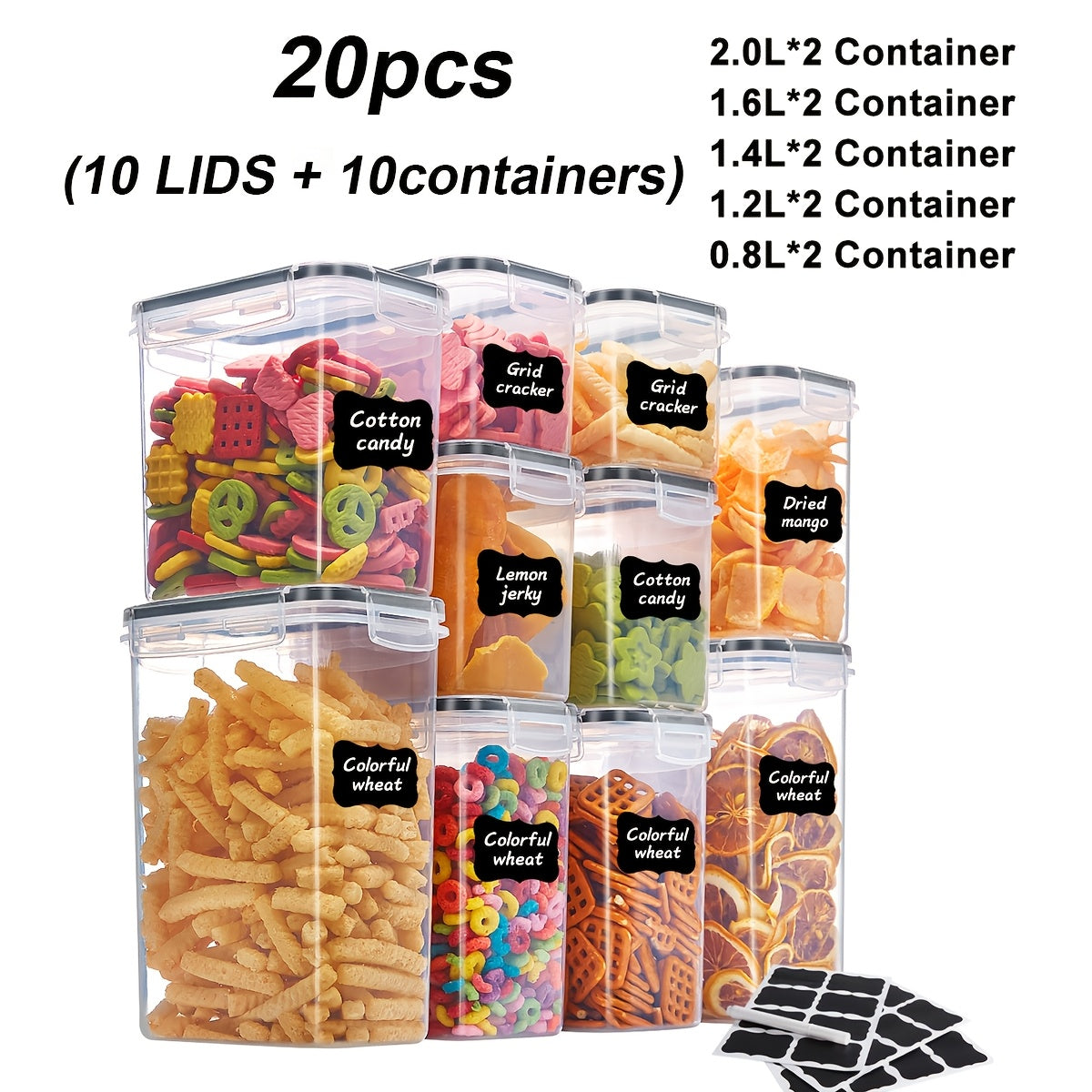 Airtight Food Storage Containers Set with Flip-Top Lids, Labels & Marker – BPA-Free Plastic Kitchen Pantry Organizer for Meal Prep, Travel & Outdoor Picnics (6 to 42 Jars + Lids)