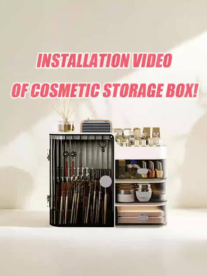 Makeup Storage Box with 3 Drawers & Mirror, High-Capacity Cosmetic Organizer Cabinet for Bathroom Vanity, Contact Lens Display Case Skincare Storage Box for Home Bathroom, Beige