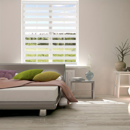 Cordless Zebra Roller Shade with Valance | Double Layer Day & Night Window Blind | Light Filtering & Room Darkening Window Treatment, Beige, Grey, White, Black