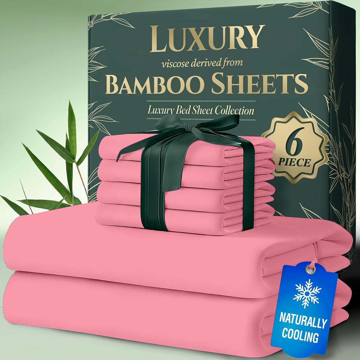 Cooling Bamboo Bed Sheets Set 6 Piece Ultra Soft Deep Pocket Double Stitching Breathable Summer Sheets for Hot Sleepers Twin Full Queen King 15 Colors White Black Gray Navy Lavender Green Pink