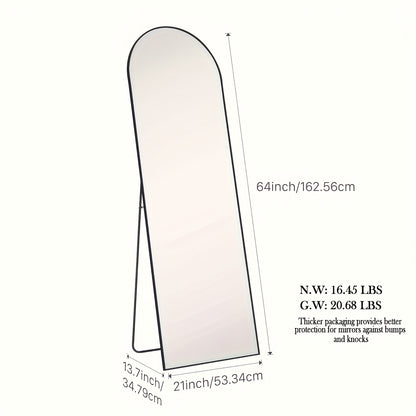 Arched Full Length Mirror 59"x16" Floor Mirror with Aluminum Alloy Frame & Shatter-Proof Nano Glass – Standing Full Body Wall Mirror for Bedroom Living Room Cloakroom