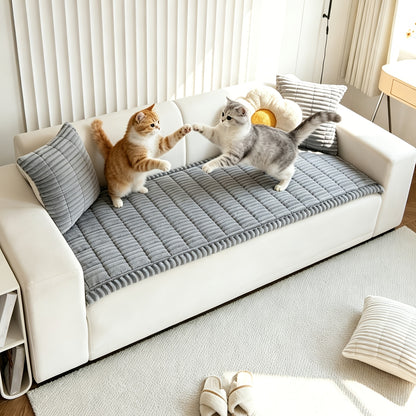 Sofa Cover Plush Velvet - Washable Stretch Couch Cover with Wavy Edge, Soft Shu Velveteen Sofa Protector for 1 2 3 4 Seater, Easy Install Furniture Cover in White Khaki Gray