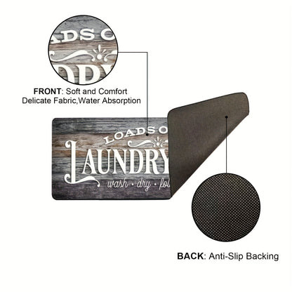 Non-Slip Laundry Room Mat Heavy Duty Washable Runner Rug with Rubber Backing Wood Grain Design for Laundry Room Kitchen Bathroom – Dark Brown Gray Rustic Style Durable Floor Carpet