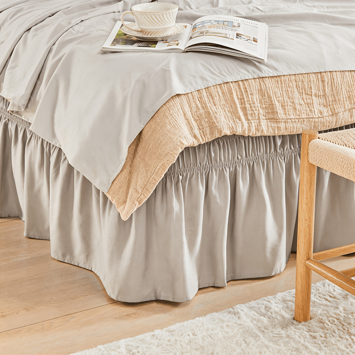 Bed Skirt Wrap Around Elastic – 15 Inch Drop Microfiber Dust Ruffle No Lift Needed Adjustable Hotel Quality Fade Resistant Machine Washable Twin Full Queen King 30 Colors