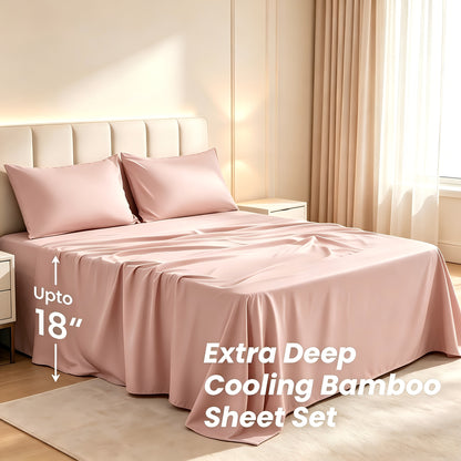 2200TC Bamboo Fiber Bed Sheets Ultra Thick - 18 Inch Deep Pocket, Cooling Breathable Soft Bedding Set, Shrink & Fade Resistant, All Season, Machine Washable, Twin Full Queen King - 14 Colors