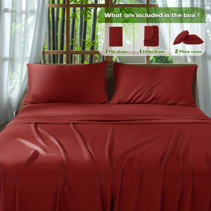 2000 Thread Count Bamboo Bed Sheets Set 4pcs Cooling Breathable Soft Hotel Luxury 16 Deep Pocket Wrinkle Shrink Resistant All Season Hot Sleepers