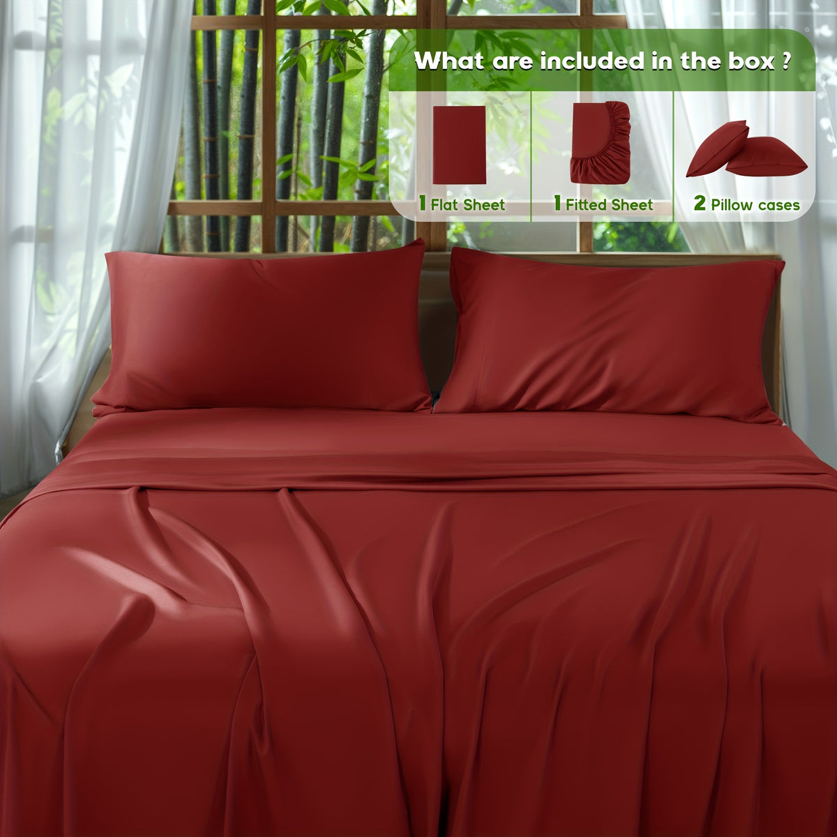 2000 Thread Count Bamboo Bed Sheets Set 4pcs Cooling Breathable Soft Hotel Luxury 16 Deep Pocket Wrinkle Shrink Resistant All Season Hot Sleepers