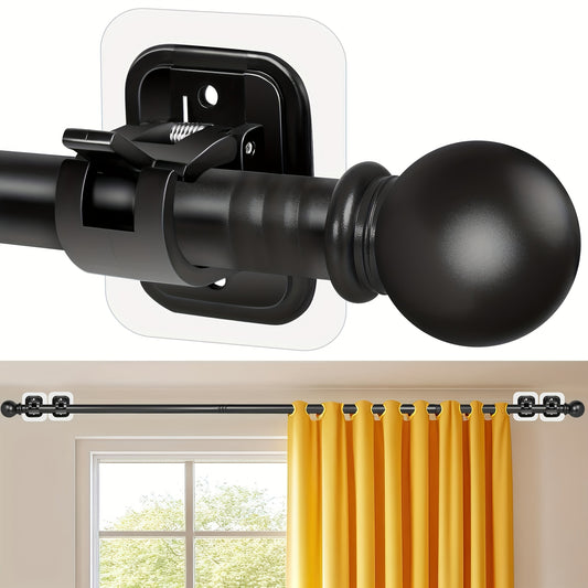 Tension Curtain Rod No Drill 66 to 120 Inch – Adjustable Spring Curtain Rod with Strong Adhesive Brackets, Damage-Free Installation, Heavy-Duty Stainless Steel, Perfect for Apartments, Dorms & Renters