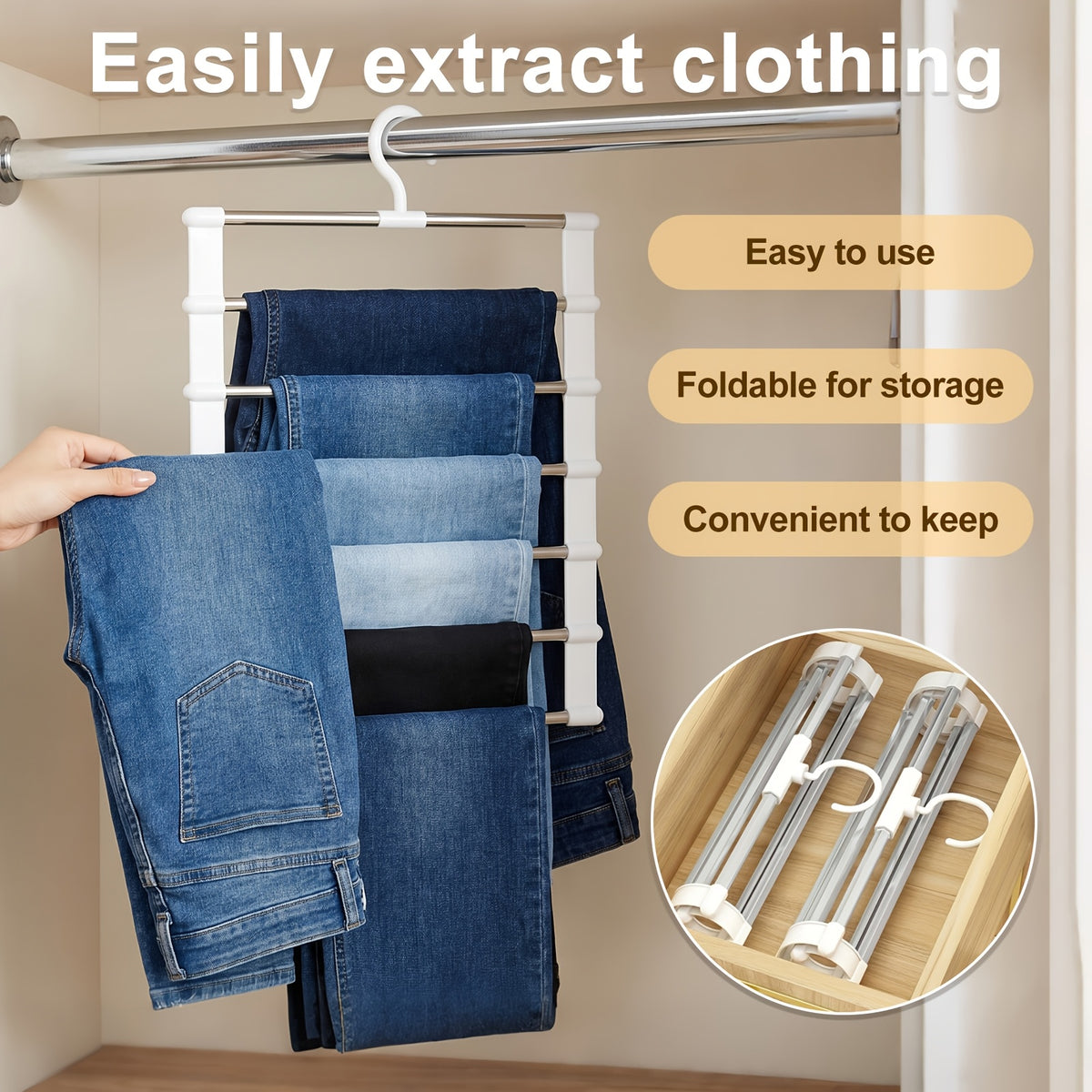 Multi-Layer Pants Hanger Space Saving Closet Organizer – Stainless Steel Non-Slip Stackable Hanger for Pants, Jeans, Trousers, Scarves & Ties – 3 or 7 Pack Wardrobe Storage