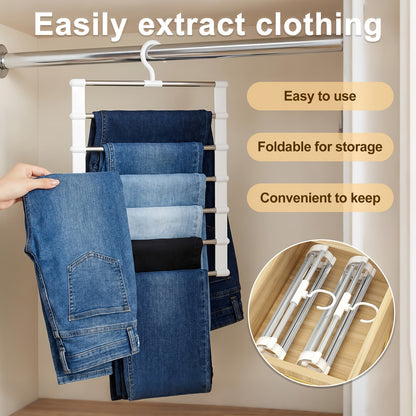 Multi-Layer Pants Hanger Space Saving Closet Organizer – Stainless Steel Non-Slip Stackable Hanger for Pants, Jeans, Trousers, Scarves & Ties – 3 or 7 Pack Wardrobe Storage