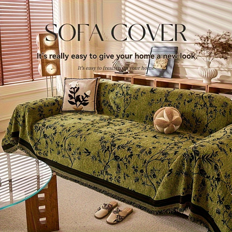 Chenille Tassel Sofa Throw Blanket for Couch – Thickened Non-Slip Machine Washable All-Season Sofa Cover for Living Room & Office, Multiple Sizes