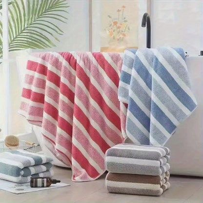 Microfiber Towel Set – Ultra-Soft No Lint Two-Color Striped Bath Towels, Super Absorbent Five-Star Hotel Standard, Available in 1, 3 & 10 Piece Sets for Bathroom, Beach, Gym & Spa