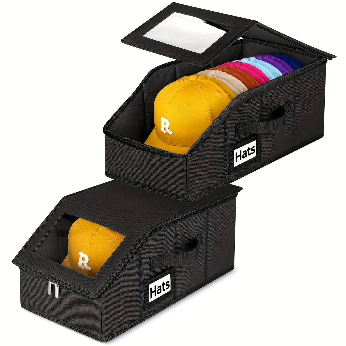 Stackable Hat Storage Box for Baseball Caps Holds Up to 30 Caps – 1 or 2 Pack Closet Hat Organizer with Cardboard Dividers for Women & Men