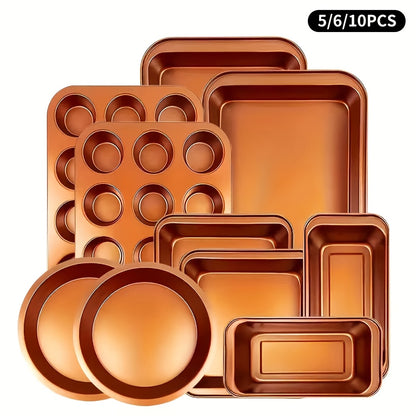 Non-Stick Bakeware Set with Cooling Rack – Round & Square Cake Pan, Bread Pan, Muffin Pan & Roasting Pan, Dishwasher Safe Oven-Safe Baking Pan Set for Home Baking