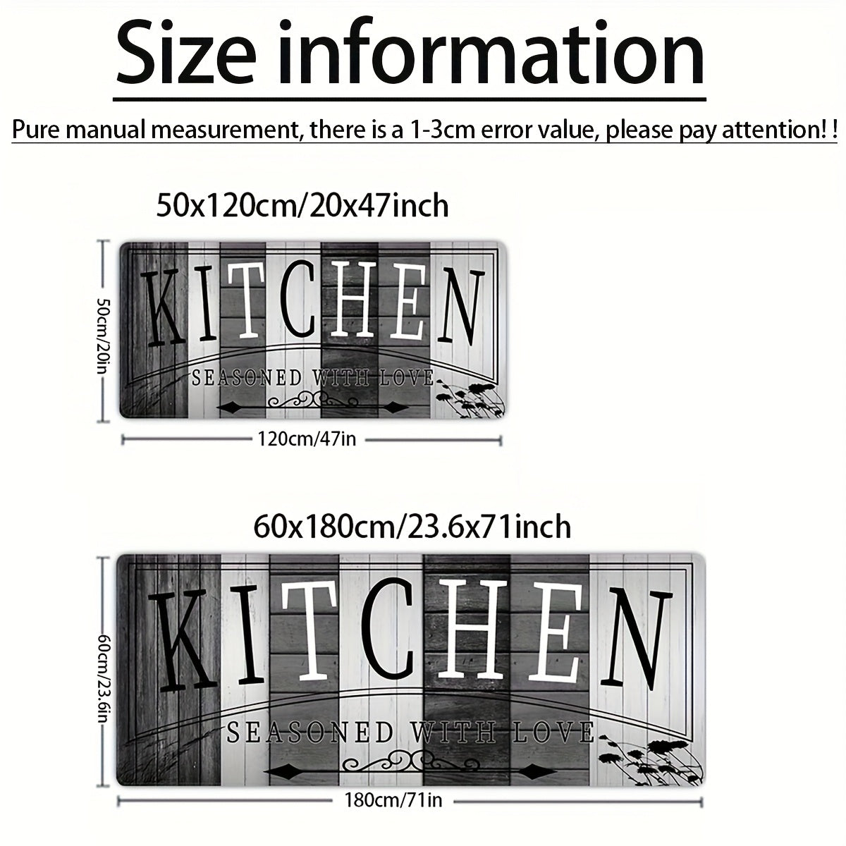 Kitchen Mat Non-Slip Absorbent - Anti-Fatigue Floor Mat for Kitchen Bathroom Laundry Room Hallway, Washable Cushioned Rug with Printed Design, Multiple Sizes & Wood Grain Options