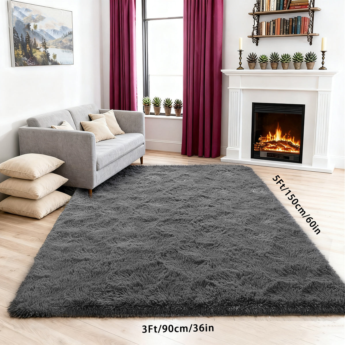 Machine Washable Shag Rug Super Soft Thick Plush Non-Slip Fluffy Carpet for Bedroom Living Room Study Dorm - 3x5 5x7 6x9 8x10 Ft - White Pink Gray Blue Green Black Home Decor Christmas Gift
