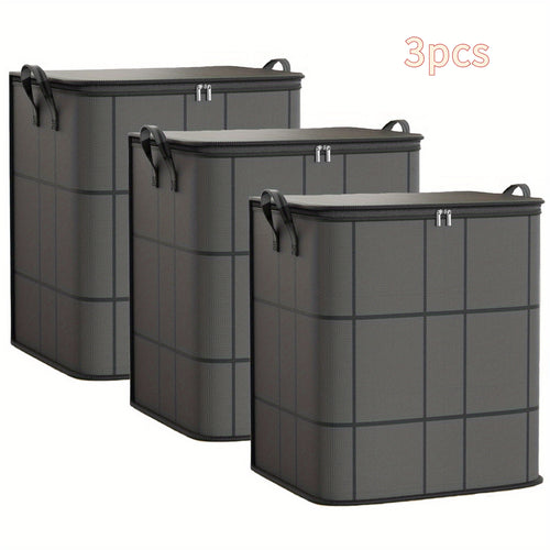 Under Bed Storage Bags 3-Pack Large Foldable Clothing Organizer Bags Thickened Fabric Zipper Closure Reinforced Handles Space-Saving for Clothes Bedding Blankets Wardrobe Moving Home